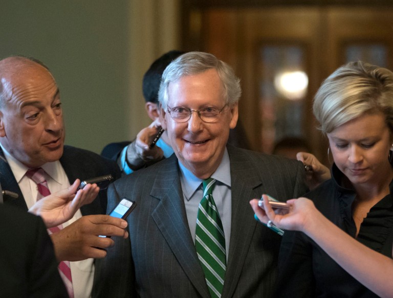 Senate Majority Leader Mitch McConnell blamed Democratic obstructionism for why it was necessary to extend the Senate work session into mid-August. (AP Photo/J. Scott Applewhite)