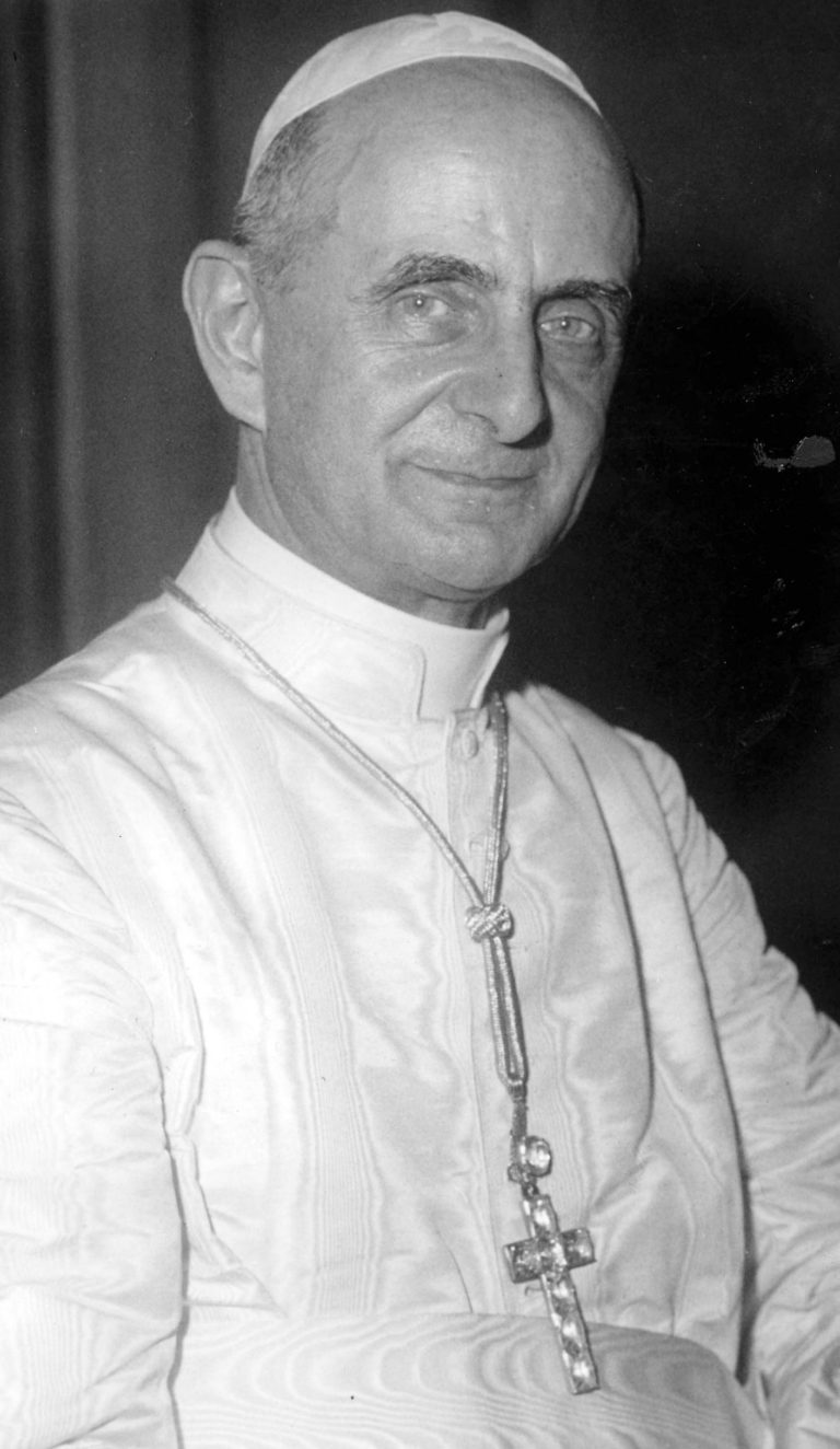 FILE -- This file photo taken on June 21, 1963, shows Pope Paul VI portrayed after his election, with white Pontifical robe and pectoral cross. Pope Francis has approved a miracle credited to the intercession of Paul VI and set the date for the late pontiff's beatification for Oct. 19, the Vatican said Saturday. Francis had authorized the beatification, the last formal step before possible sainthood, a day earlier, the Vatican said. Paul VI, who reigned as pontiff from 1963-1978, made landmark progress in improving Catholics' relationship with other Christians. His papacy is also remembered by his decision, after years of study, to ban contraception for Catholics, in a 1968 encyclical, 