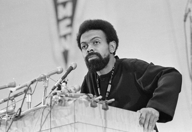 This March 12, 1972 file photo shows poet and social activist Amiri Baraka speaking during the Black Political Convention in Gary, Ind. (AP/Julian C. Wilson)
