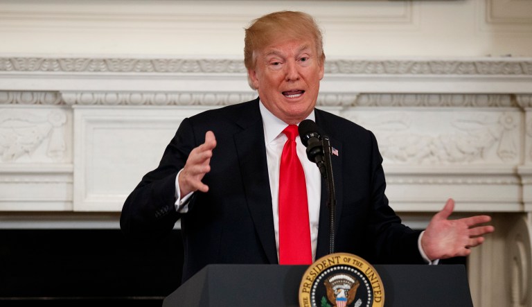 President Donald Trump speaks during a meeting with the members of the National Governors Association in the State Dining Room of the White House, Monday, Feb. 26, 2018, in Washington.