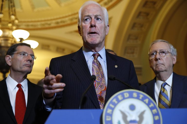 Senate Majority Whip John Cornyn, who did not set a timeline for debate on the measure, told a group of reporters in the Capitol Monday that a procedural vote to begin debate on the measure could happen as early as Tuesday. (AP Photo/Jacquelyn Martin)