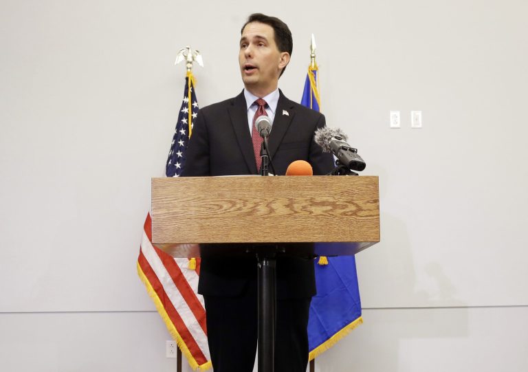 ScottÂ Walker had never been stuck between his base and the establishment in Wisconsin.Â (AP Photo)Â 