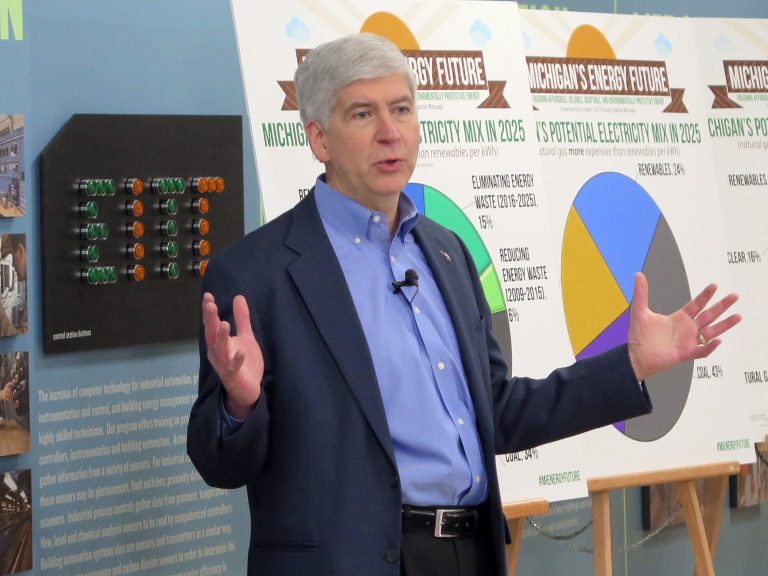 Gov. Rick Snyder announced on September 1 that his state wouldÂ comply with President Obama's strict new emission rules for power plants.Â (AP Photo/David Eggert)