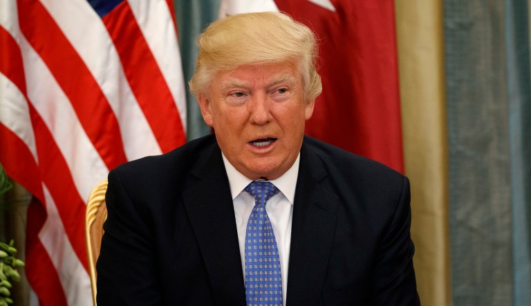 President Trump speaks during a bilateral meeting with Qatar's Emir Sheikh Tamim Bin Hamad Al-Thani, Sunday, May 21, 2017, in Riyadh. (AP Photo/Evan Vucci)