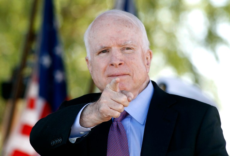 Sen. John McCain, R-Ariz, warned Donald Trump that his feud with the Muslim father of a slain U.S. Army captain is putting him on even shakier ground with Republican voters. (AP Photo/Ralph Freso)