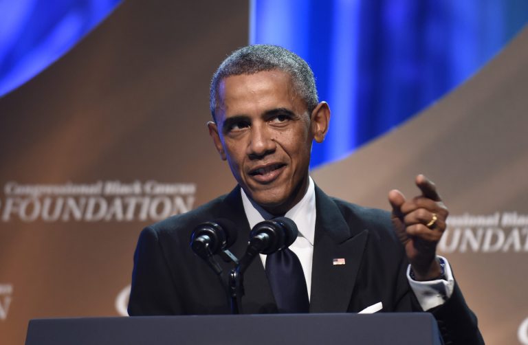 President Obama speaks at the Congressional Black Caucus Foundation's 44th Annual Legislative Conference Phoenix Awards Dinner in Washington Saturday. (AP Photo/Susan Walsh)