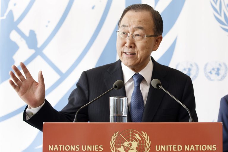 UN Secretary General Ban Ki-moon says tackling climate change will mean changing the global economy. (Salvatore Di Nolfi/Keystone via AP)