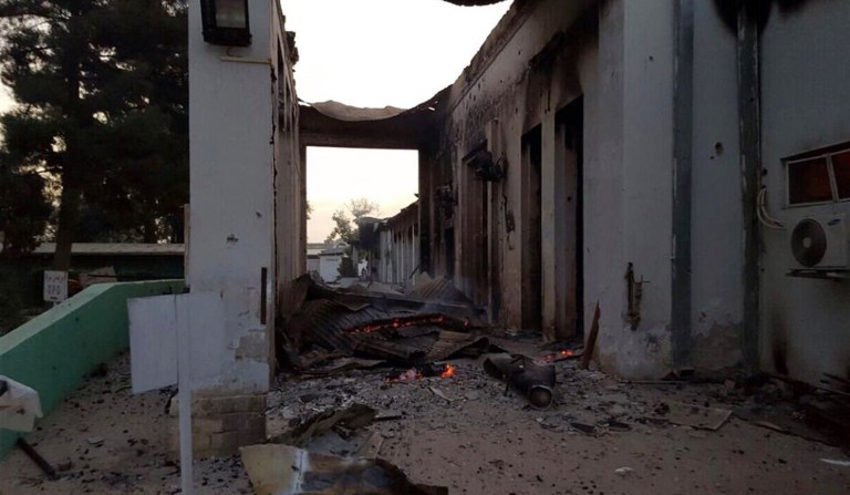 The burnt Doctors Without Borders hospital is seen after an explosion in the northern Afghan city of Kunduz, Saturday, Oct. 3, 2015. (MÃ©decins Sans FrontiÃ¨res via AP)