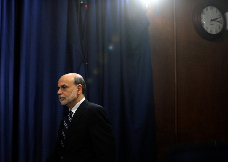 FILE - In this Wednesday, April 25, 2012, file photo, Federal Reserve Chairman Ben Bernanke arrives for a news conference at the Federal Reserve in Washington. The tumultuous Ben Bernanke era at the Federal Reserve moves toward its close with the final policy meeting of his eight-year tenure scheduled for the last week of January 2014.  (AP Photo/Susan Walsh, File)