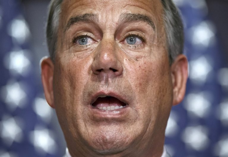 This photo taken July 15, 2014 shows House Speaker John Boehner of Ohio speaking at Republican National Committee headquarters on Capitol Hill in Washington. Constitutional lawyers backing a planned House Republican lawsuit against President Barack Obama told a congressional committee Wednesday that the action is justified because Obama has exceeded his powers in carrying out his health care law. Attorneys allied with Democrats in opposing the election-year suit said it's the GOP that's going too far by trying to resolve a political dispute by handing the question to the federal courts to decide. (AP Photo/J. Scott Applewhite)