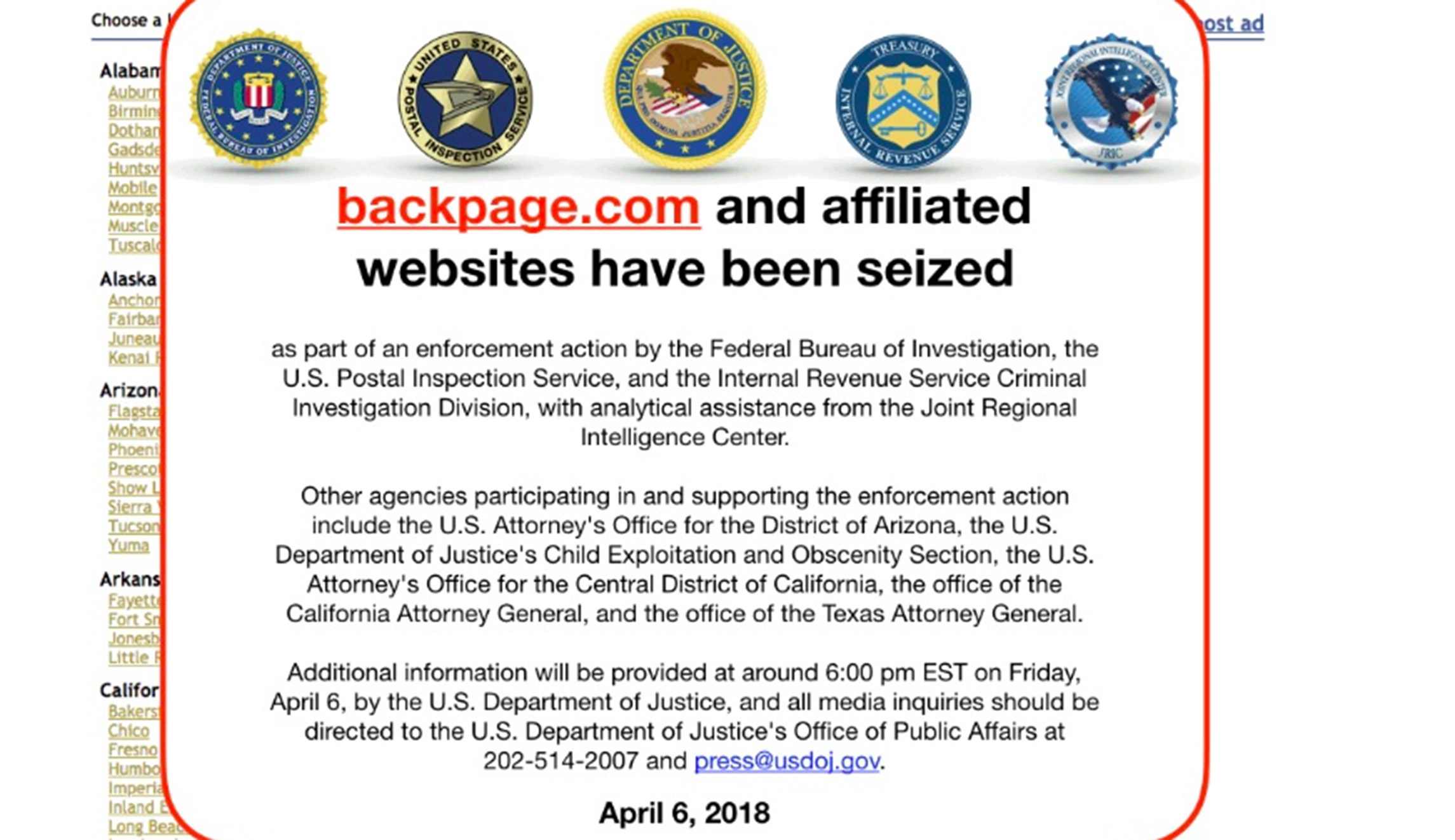 Feds take down Backpage.com
