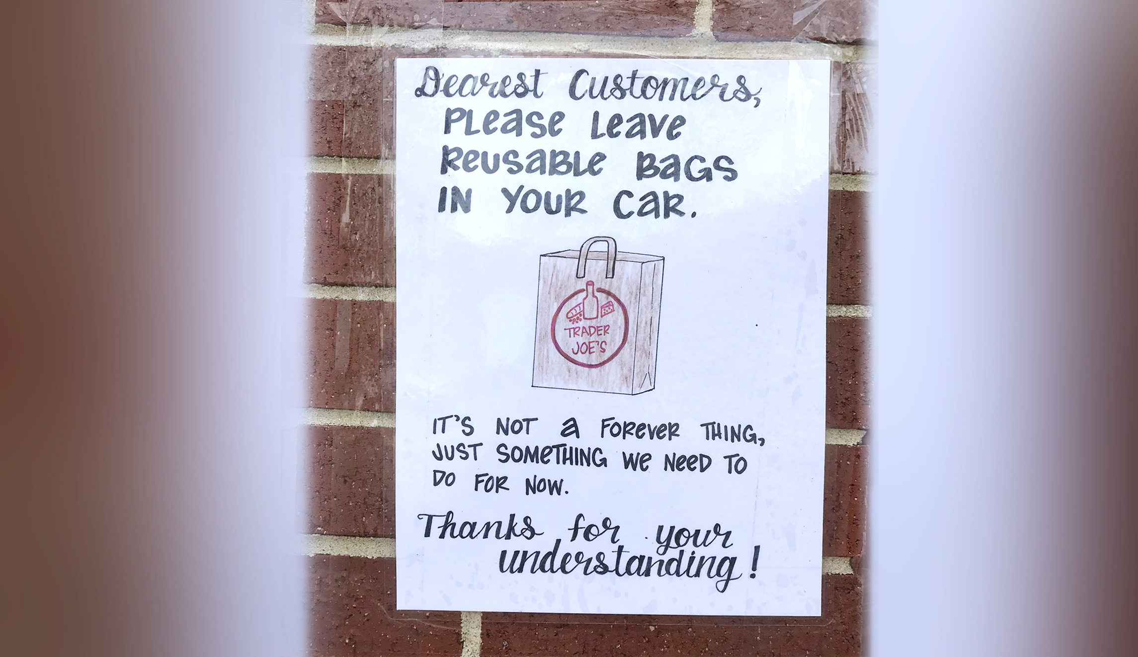 This is a notice from a store about leaving reusable bags in the car.