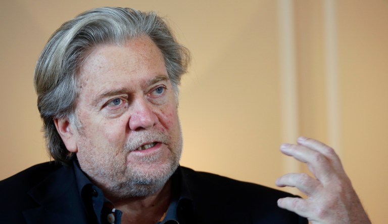 In this Monday, May 27, 2019 photo, former White House strategist Steve Bannon poses prior to an interview with the Associated Press, in Paris.