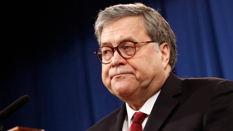 Attorney General William Barr speaks about the release of a redacted version of special counsel Robert Mueller's report during a news conference, Thursday, April 18, 2019, at the Department of Justice in Washington. 