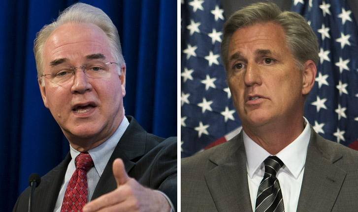 Rep.Â Tom Price, left,Â may get the nod for House majority leader in exchange for Tea Partiers supporting Kevin McCarthy as speaker. (Graeme Jennings/Examiner file photos)