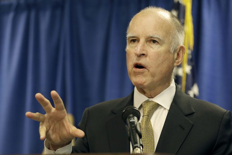 Gov. Jerry Brown declares a drought state of emergency while speaking in San Francisco on Friday. (AP Photo/Jeff Chiu)