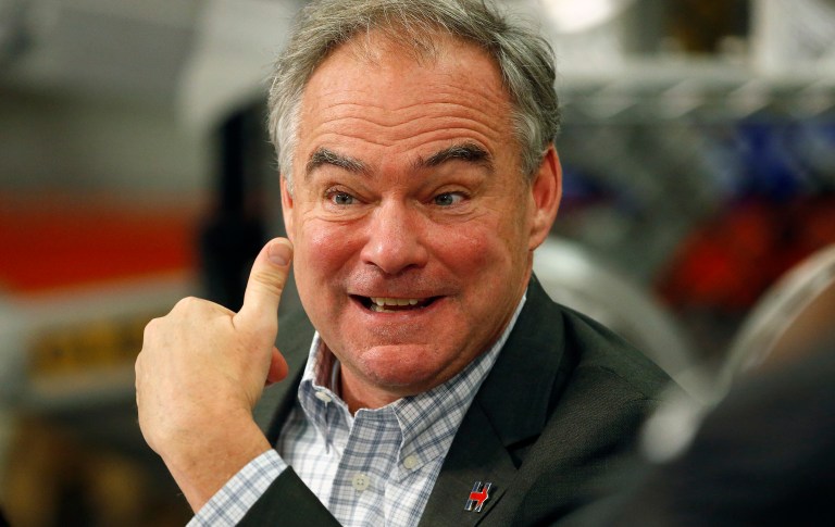 Democratic vice presidential candidate, Sen. Tim Kaine, D-Va., bragged Wednesday about his flunking grade from the National Rifle Association. (AP Photo/Brennan Linsley)