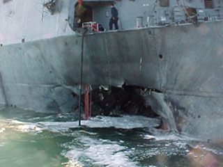 The U.S.S. Cole after the 2000 terrorist attack. (U.S. Navy photo via Wikipedia)