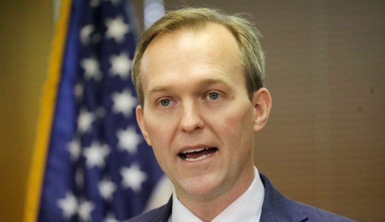 Utah Rep. Ben McAdams speaks during a news conference announcing he will vote to impeach President Donald Trump Monday, Dec. 16, 2019, in Murray, Utah.