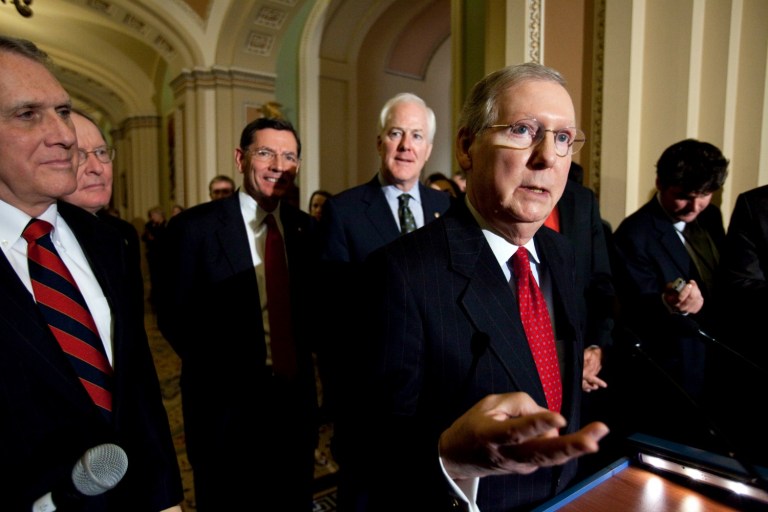 Republicans remain catiously optimistic the party's Senate candifates can survive the fallout over Donald Trump. (AP Photo/Harry Hamburg)