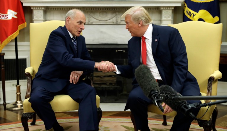 President Trump's new chief of staff John Kelly was privately sworn in during a ceremony in the Oval Office on Monday. (AP Photo/Evan Vucci)
