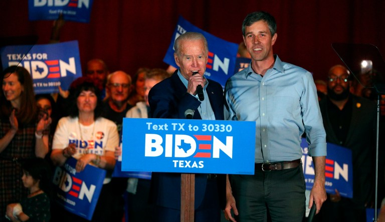Sen. Amy Klobuchar, D-Minn, and former South Bend Mayor Pete Buttigieg appear with Democratic presidential candidate former Vice President Joe Biden at a campaign rally Monday, March 2, 2020 in Dallas.