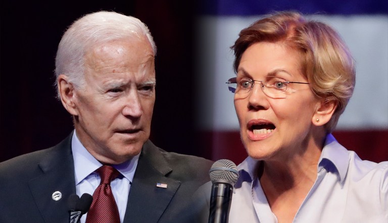 Joe Biden and Elizabeth Warren are seen.