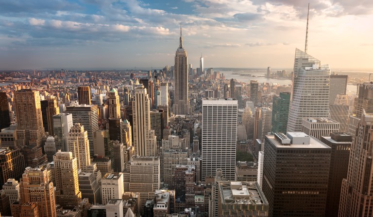 The New York City skyline.