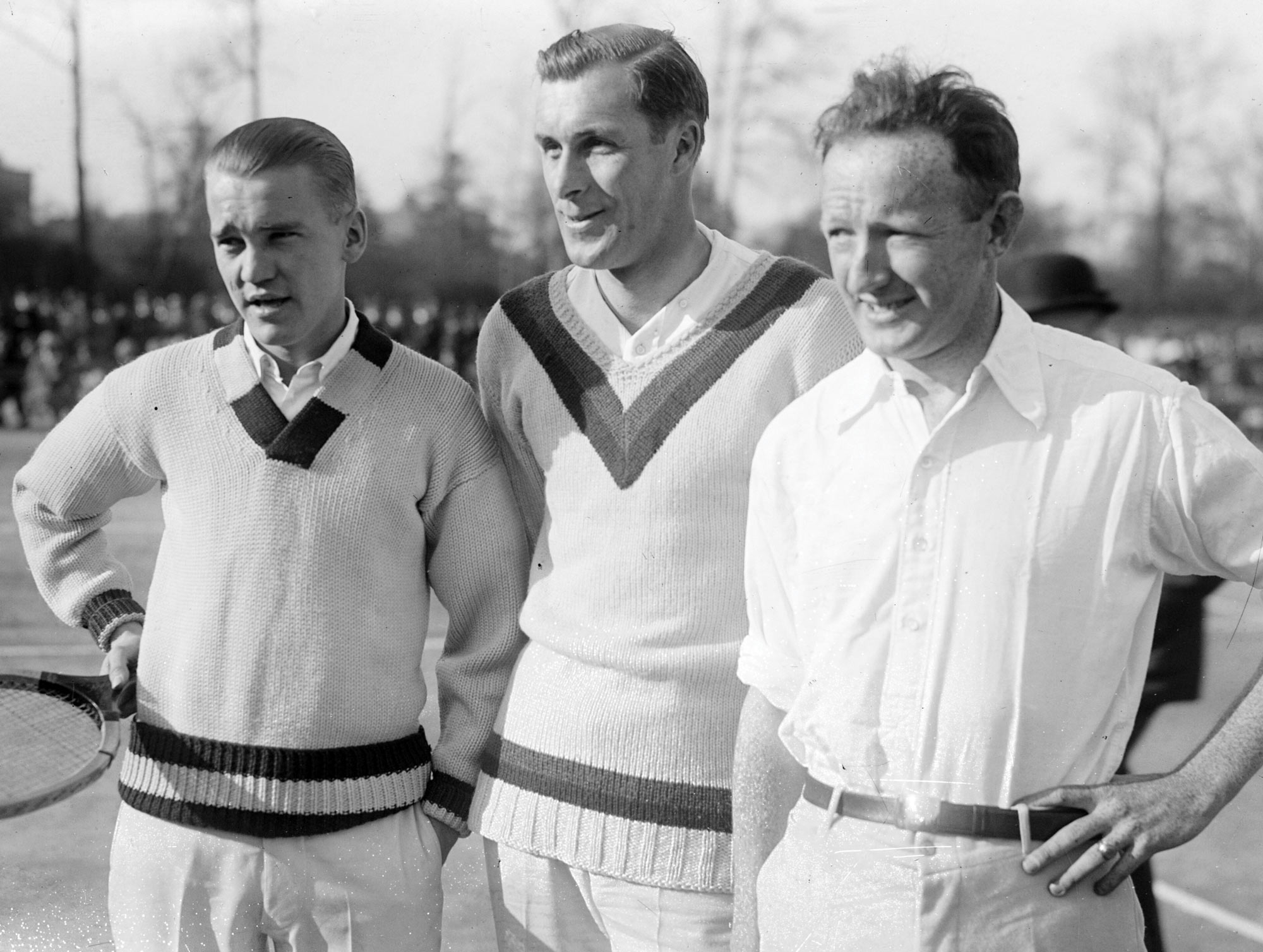Bill Tilden (center) with fellow tennis stars Vincent Richards (left) and Bill Johnston (right) in the 1920s