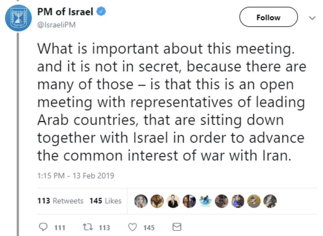 Deleted Tweet from PM of Israel Account - 021319