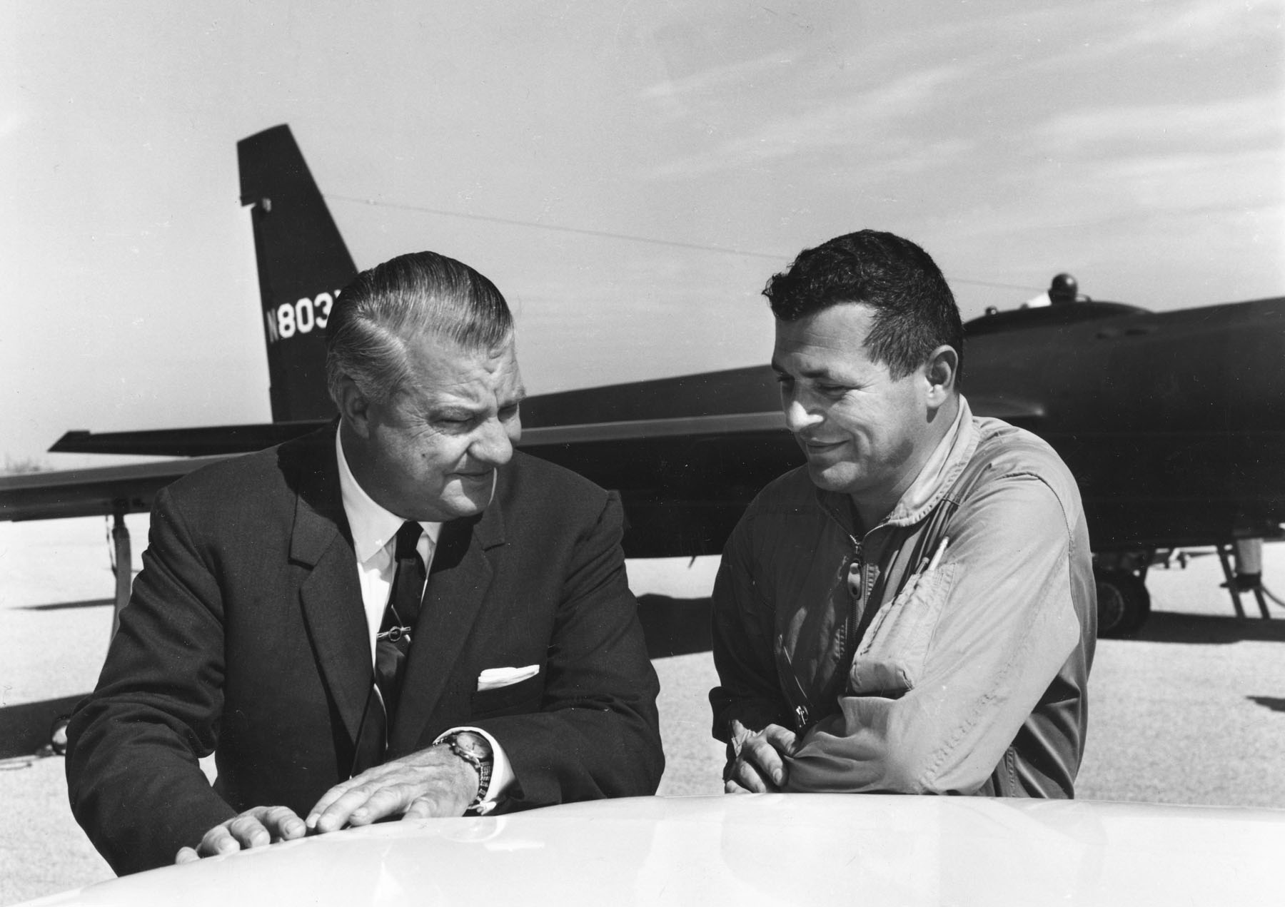 After Francis Gary Powers (right) returned to the United States, Kelly Johnson (left) hired him at Lockheed.
