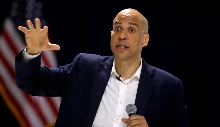 U.S. Sen. Cory Booker, D-N.J., addresses an audience during a 2020 presidential campaign stop, Sunday, April 7, 2019, in Londonderry, N.H.