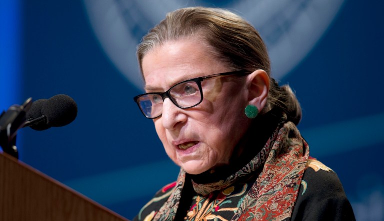 U.S. Supreme Court Justice Ruth Bader Ginsburg speaks at Brandeis University in Waltham, Mass., Jan. 28, 2016.