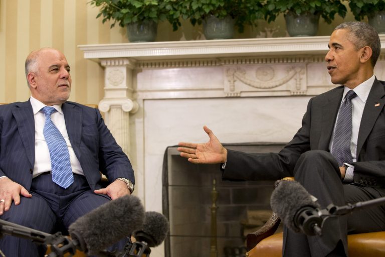 President Barack Obama speaks during his meeting with Iraqi Prime Minister Haider Al-Abadi in the Oval Office. (AP Photo)Â 