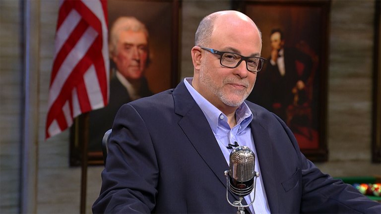 Author and top radio talk show host Mark Levin, show on his Levin TV set, has a new bestseller in 