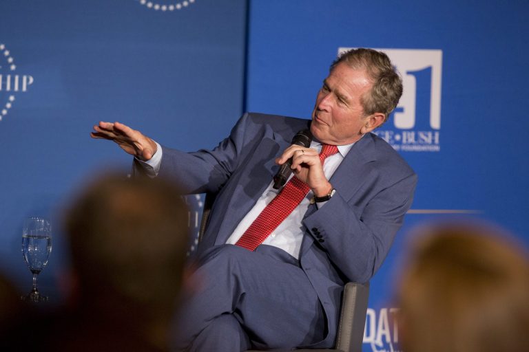 Todd Young's announcement of George W. Bush's presence on the campaign trail comes just before the anniversary of September 11. (AP Photo)