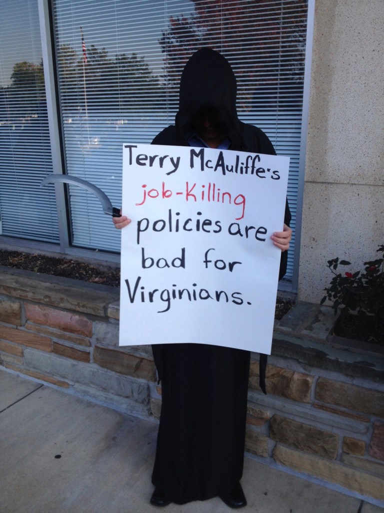 Republicans unveil ‘Tax Reaper’ at Ken Cuccinelli campaign stop