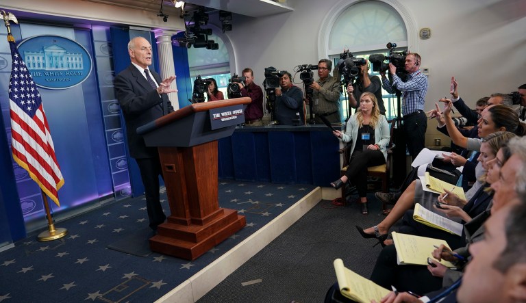 Kelly defended Trump's outreach to Gold Star families in an emotional press briefing. (AP Photo/Pablo Martinez Monsivais)
