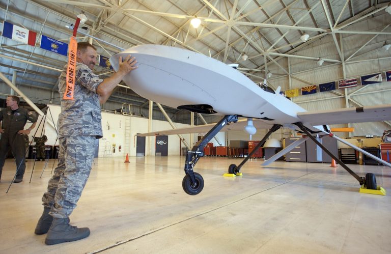 Two unarmed MQ-1 Predators, along with 70 airmen from the Texas Air National Guard, will be in Latvia temporarily until about Sept. 15. (AP Photo)Â 
