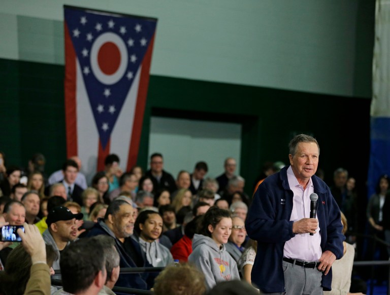John Kasich shows very little movement. In five of the six surveys this month, he's been between 32 percent and 35 percent. (AP Photo/Tony Dejak)