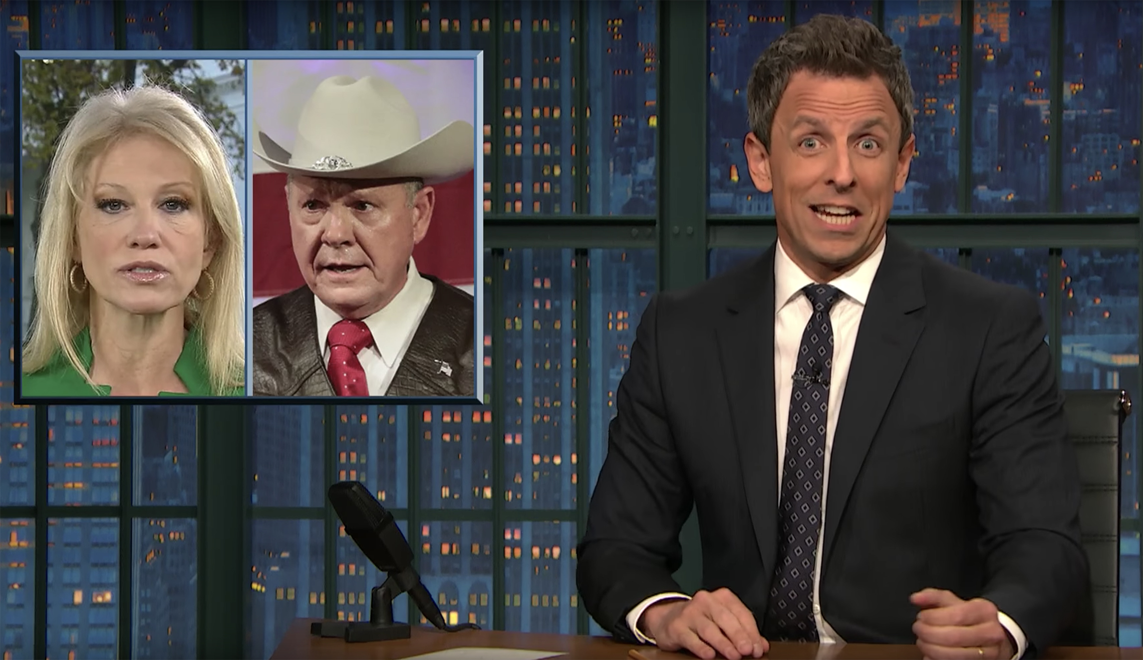 Seth Meyers takes Kellyanne Conway to task for wanting Roy Moore in the Senate to pass tax reform