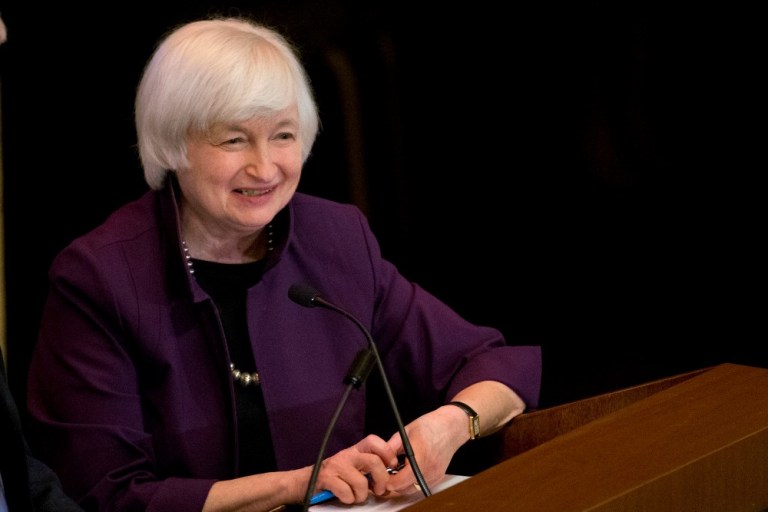 Janet Yellen simply ducked the question about Donald Trump Monday when asked if the Republican front-runner's election to the presidency could cause a global recession. (AP Photo)