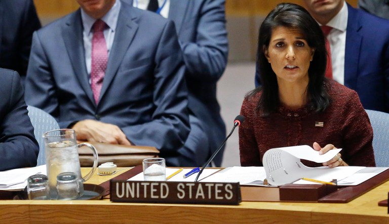 U.S. Ambassador Nikki Haley called the resolution "an insult" that won't be forgotten. (AP Photo/Bebeto Matthews)
