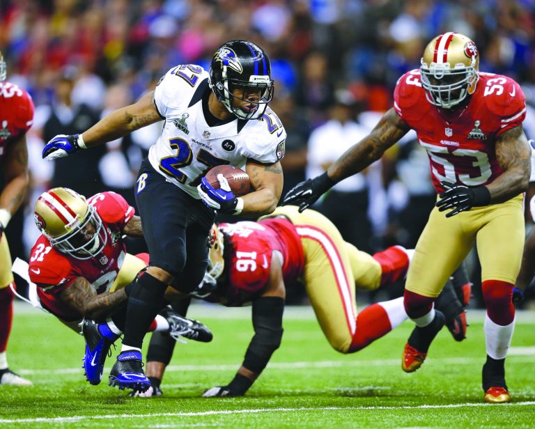 Evan Vucci/AP
Ray Rice finished with 59 yards rushing and 19 receiving as the Ravens upset the 49ers to win Super Bowl XLVII on Sunday.