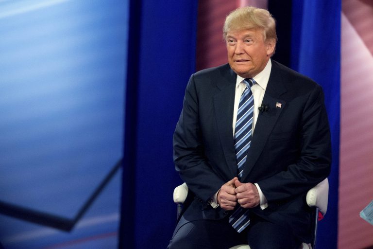 A new poll shows Republican presidential front-runner Donald Trump carries a double-digit lead over his opponents in Michigan. (AP Photo/Andrew Harnik)