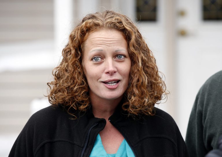 Nurse Kaci Hickox speaks to reporters outside their home Friday in Fort Kent, Maine.(AP/Robert F. Bukaty)