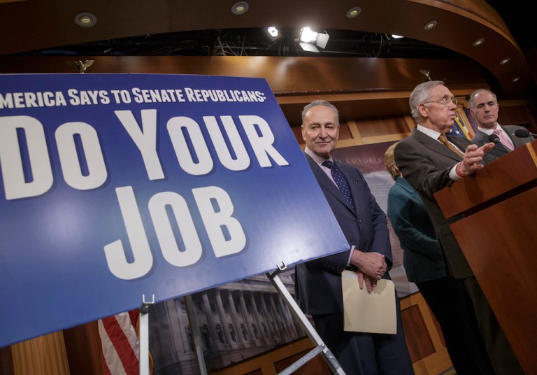 Democrats plan to blitz the states of nine Republicans senators for nine days to fill the ninth seat on the high court. (AP Photo/J. Scott Applewhite)