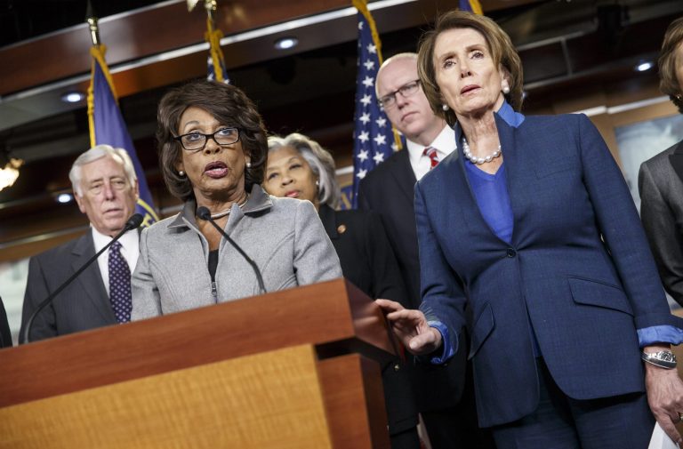 From left, House Minority Whip Steny Hoyer of Md., Rep. Maxine Waters, D-Calif.,Rep. Joyce Beatty, D-Ohio, Rep. Joe Crowley, D-N.Y., and House Minority Leader Nancy Pelosi of Calif., hold a news conference on Capitol Hill in Washington, Thursday, Dec. 4, 2014. (AP Photo/J. Scott Applewhite)