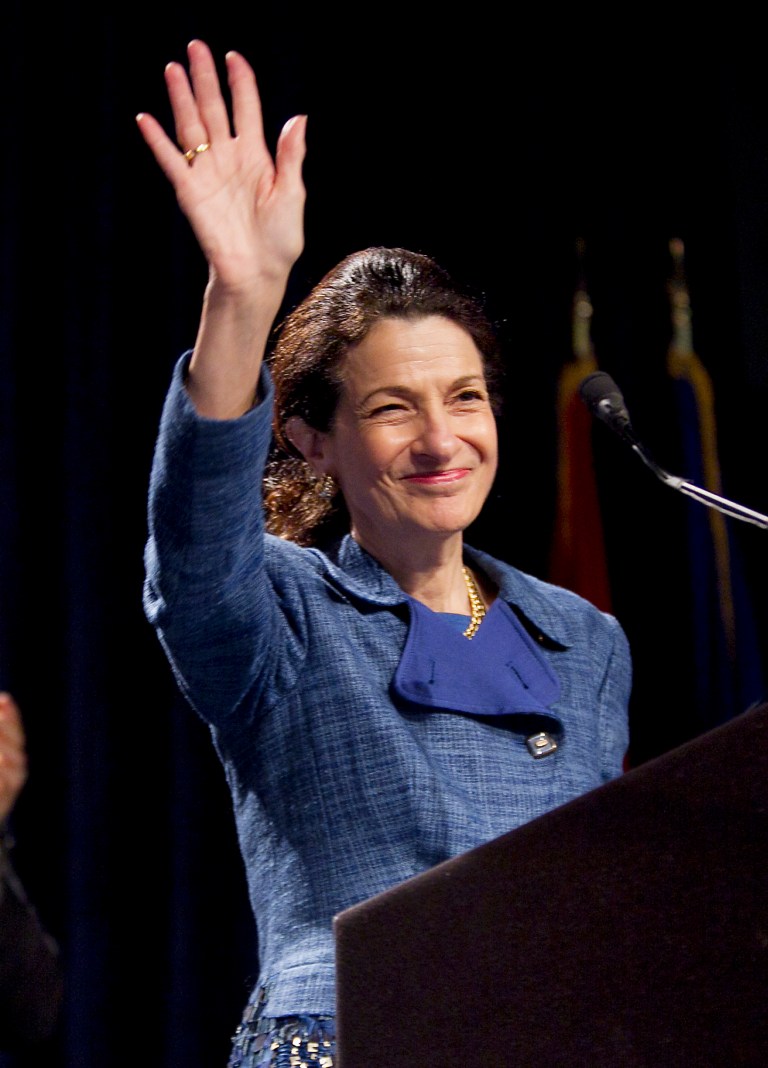   FILE - In this file photo made Sunday, May 6, 2012, Sen. Olympia Snowe, R-Maine, acknowledges applause following her speech at the Maine Republican Convention at the Augusta Civic Center in Augusta, Maine. The Republicanâs decision to step down after 34 years in Congress and independent Angus Kingâs successful campaign to succeed her were named Maineâs top story in 2012 by The Associated Press. (AP Photo/Robert F. Bukaty, File)  