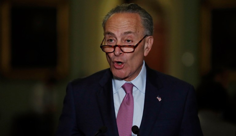 Senate Minority Leader Chuck Schumer, D-N.Y., dodged a reporter's question Wednesday when asked if he would offer support for Sen. Robert Menendez, D-N.J., as he stands trial facing corruption-related charges, including bribery. (AP Photo/Carolyn Kaster)